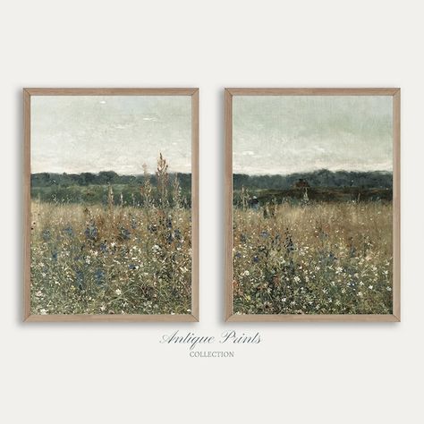 Wild Flower Art, Field Paintings, Fall Artwork, Wildflower Field, Farm Field, Scenery Paintings, Vintage Landscape, Night Art, Landscape Walls