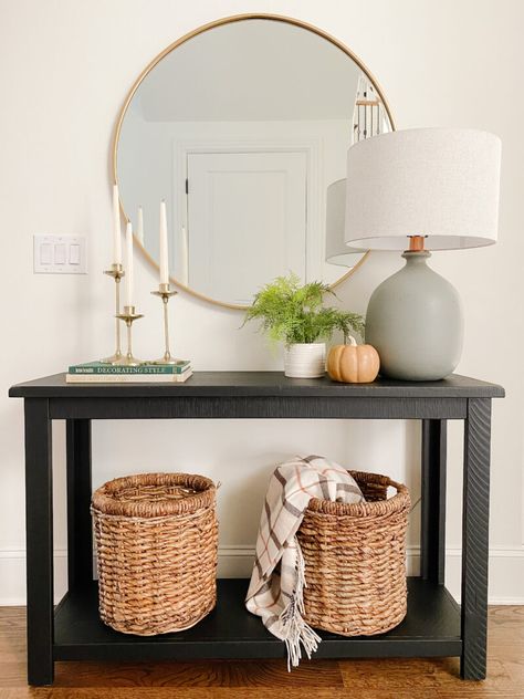 How To Style A Console Table, Sofa Table Decor, Entry Console Table, A Thoughtful Place, Entry Table Decor, Console Table Styling, Black Console Table, Console Table Design, Console Table Decorating