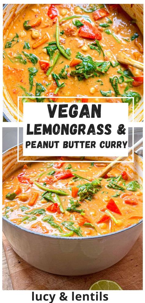 Lucy And Lentils, Lemongrass Recipes Vegetarian, Lunch Recipies, Coconut Red Curry, Butter Curry, Peanut Butter Curry, Easy Vegan Curry, Lemongrass Recipes, Cabbage Steaks Recipe