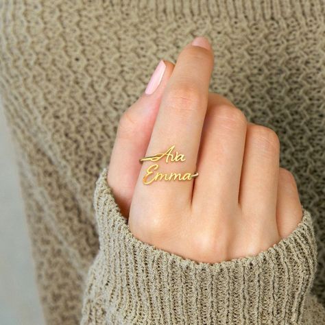 Buy our Personalized jewelry with meaningful quotes, inspirational bracelets with sayings and engraved cuff bracelets as the best gift for women and men alike! Double Name, Moms Best Friend, Engraved Cuff, Name Ring, Inspirational Bracelets, Name Rings, Cool Gifts For Women, Personalized Gifts For Mom, Jewelry For Her