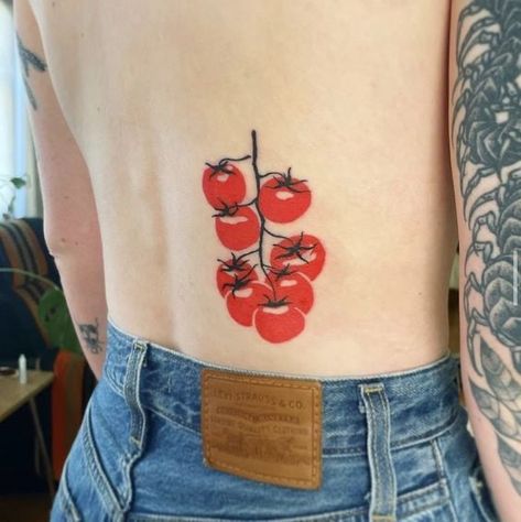 Fine Art Tattoo Ideas, Color Block Tattoo, Squash Tattoo, Tomato Vine Tattoo, Veggie Tattoo, Toast Tattoo, Vegetable Tattoos, Original Tattoo Ideas, Egg Tattoo