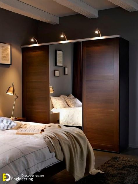 Charcoal Furniture Bedroom, Dark Wood Cupboards Bedroom, Wood Wardrobe With Mirror, Charcoal And Wood Bedroom, Dark Wood Wardrobe Bedroom, Dark Wood Dressing Table, Dark Wardrobe Bedroom, Wood Furniture Design Bedroom, Wardrobe With Mirror Design