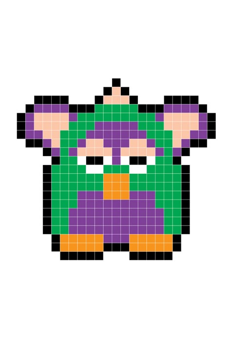 Furby Perler Bead Patterns, Kandi Patterns Pixel Art, Furby Perler Beads, 90s Cross Stitch, Perler Beads Designs Pattern Pixel Art, 90s Perler Bead Pattern, 90s Pixel Art, Furby Perler, Pixel Art Ideas Cute