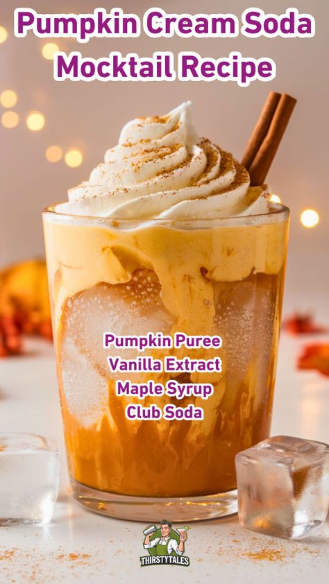 "Discover the ultimate Pumpkin Cream Soda Mocktail recipe, perfect for fall! This delightful pumpkin mocktail combines the rich flavors of pumpkin spice drinks with a fizzy cream soda twist. Ideal for seasonal cocktails and non-alcoholic beverages, it’s a must-try for your fall drink ideas. Enjoy this refreshing and festive treat at your next gathering!" Festive Mocktail, Fall Drink Ideas, Soda Mocktail, Cranberry Fizz, Seasonal Cocktails, Pumpkin Spice Drinks, Pumpkin Drinks, Thanksgiving Drinks, Spiced Apple Cider