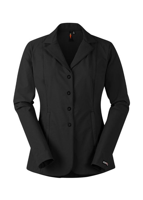 This all-season show coat may be the easiest thing about competing. Simply pull on an elegant, stain and weather-resistant silhouette that breathes and stretches in the saddle, then toss it in the wash for next time. No ironing. No worries. Strategic, contoured design flatters a range of body types. Hidden front zip with snaps stays smooth for a streamlined silhouette. Eyelets at waist secure riders’ number strings. Choose from 3 or 4-snap options. Number Strings, Half Chaps, Show Jackets, Equestrian Outfits, Cool Jackets, Season Colors, Coat Fashion, Body Types, Classic Black