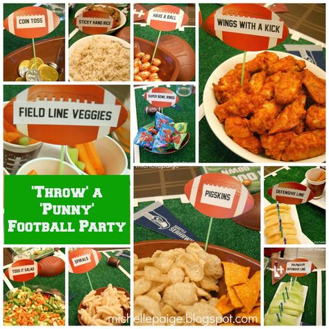 'Throw' a Punny Football Party! Football Birthday Party Theme, Football Themed Food, Party Food Signs, Birthday Party Snacks, Sports Theme Birthday, Party Food Labels, Sports Birthday Party, Football Theme Party, Football Birthday Party