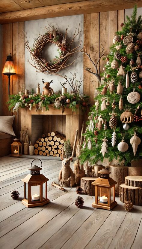 #christmasdecor #holidaydecor #festivehome #christmasdiy #holidayinspiration #creativeholiday #christmasdecorations #homedecorideas Forest Animals Christmas Tree, Rustic Woodland Christmas Decor, Woodland Tree Christmas, Christmas Woodland Theme, Rustic Woodland Christmas Tree, Woodland Christmas Tree Ideas, Log Cabin Christmas Tree, Creative Christmas Decorations, Woodsy Christmas