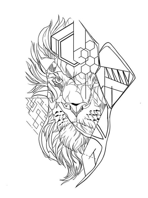 Lion Tattoo Line, Beginners Tattoo, Geometric Dog Tattoo, Tattoos Lion, Wormhole Tattoo, Half Sleeve Tattoo Stencils, Geometric Lion Tattoo, Best Leg Tattoos, Complete Tattoo