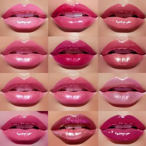 ↑↑↑ Larger size on website ��🔸 A collage of twelve close-up photos showcasing various shades of pink and red glossy lipstick. Each  🔸 From Midjourney AI Image Pink Glossy Lips, Glossy Lipstick, Glossier Lipstick, Lip Shapes, Glossy Lips, A Collage, Shades Of Pink, Pink And Red, Close Up Photos