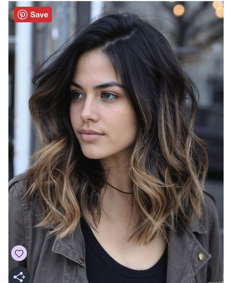 Low Balayage Brunettes, Medium Length Haircut Black Hair, Dark Brunette Balayage, Long Textured Hair, Dark Ombre Hair, Baylage Hair, Balayage Lob, Sombre Hair, Subtle Blonde Highlights