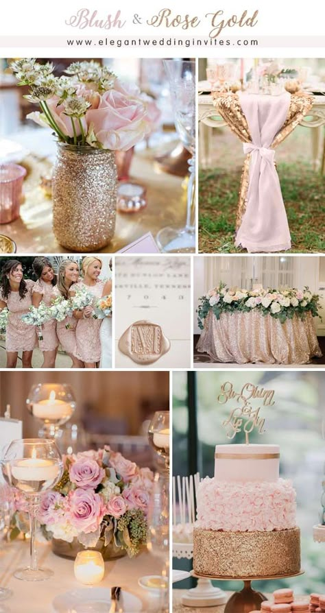 Rose Gold and Blush Wedding Color Palettes Gold Wedding Color Palette, Gold And Blush Wedding, Wedding Rose Gold Theme, Wedding Color Palette Ideas, Blush Wedding Colors, Plan Wedding, Wedding Color Palettes, Rose Gold Theme, Gold Wedding Colors