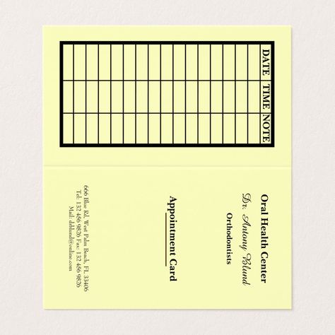 Yellow Stylish Dentist Appointment Card Appointment Card Design, Dental Appointment, Appointment Card, Dentist Appointment, Appointment Cards, Health Center, Oral Health, Sign Poster, Card Ideas