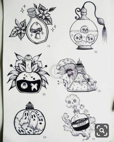 Drawing Alternative, Flash Art Tattoos, Black Ink Tattoo, Bottle Drawing, Drawing Things, Witch Tattoo, Black Bottle, Halloween Tattoo, Black And White Art Drawing