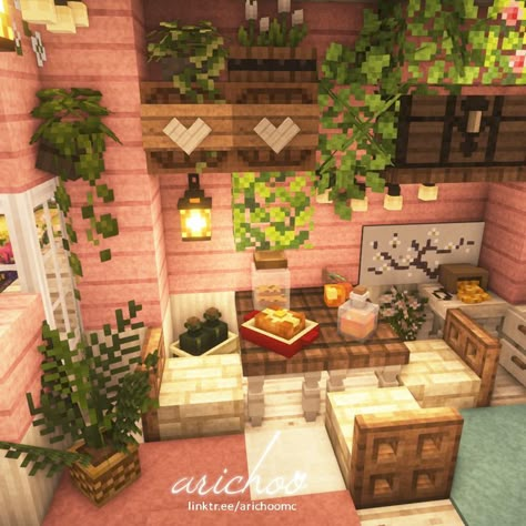 Minecraft Room Cottagecore, Cottagecore Minecraft Room Ideas, Minecraft Fairy Living Room, Well Minecraft Cottagecore, Cottage Decor Minecraft, Cottagecore Bed Minecraft, Minecraft Archway Design Cottagecore, Minecraft Balcony Ideas To Build, Minecraft Interior Design Aesthetic