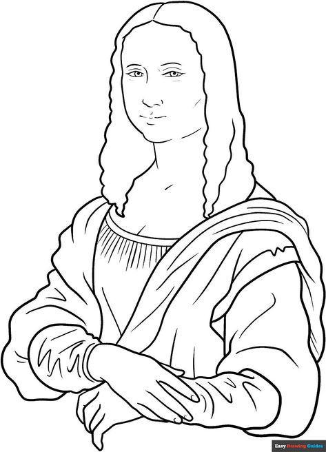 Free, printable Easy Mona Lisa coloring page for kids. Print it out or color it online. https://easydrawingguides.com/coloring-pages/easy-mona-lisa/ Mona Lisa Coloring Page, Mona Lisa Preschool Art, Monalisa Drawings Easy, Mona Lisa Outline, Monalisa Sketch Drawing, Mona Lisa Painting Easy, Mona Lisa Drawing Sketch, Monalisa Drawings, Mona Lisa Drawing Easy