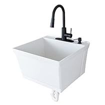 Small Utility Sink, Garage Sink, Floating Tub, Slop Sink, Mudroom Remodel, Deep Sink, Basin White, Laundry Room Sink, Black Faucet