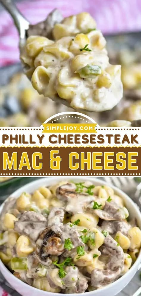 A spin on homemade mac and cheese! Full of delicious flavor, this Philly Cheesesteak pasta is the kind of comfort food the whole family will love. Plus, it can be on the table in 30 minutes! Save this… Philly Cheesesteak Pasta, Cheesesteak Pasta, Homemade Mac And Cheese, Beef Casserole Recipes, Philly Cheesesteak, Love Plus, Philly Cheese Steak, Beef Recipes For Dinner, Mac And Cheese