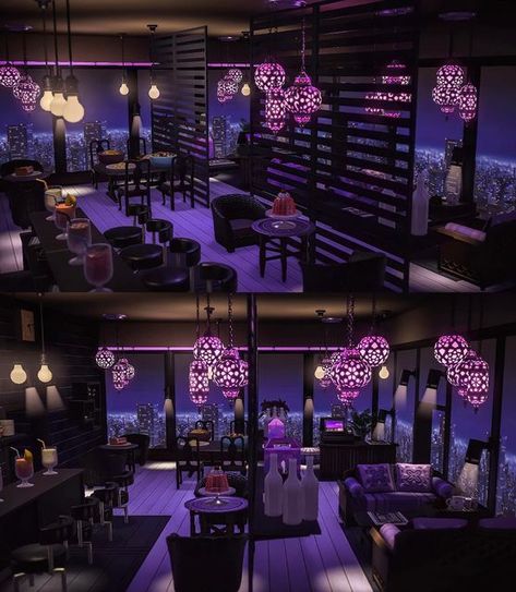 Animal Crossing Island Design, Acnh Living Rooms Ideas, Goth Bedroom, Neon Bedroom, Purple I, Animal Crossing Guide, Island Theme, Animal Crossing Wild World, Purple Rooms