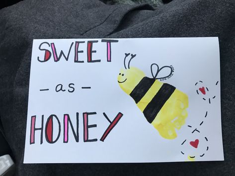 Valentine's day, sweet as honey, bee footprint art Bee Footprint, Bumble Bee Footprint Craft, Bumblebee Footprint Art, Bug Footprint Art, Bee Footprint Art, Spring Infant Crafts Footprint Art, Spring Footprint Art, Spring Arts And Crafts, Summer Arts And Crafts