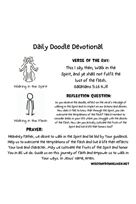 daily doodle devotional Daily Bible Devotions, Galatians 5 16, Devotions For Kids, Walk In The Spirit, Daily Doodle, Reflection Questions, Bible Motivation, Bible Devotions, Daily Bible