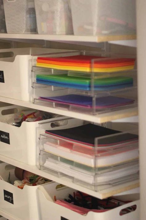 Kids Art Storage, Kids Craft Storage, Kids Crafts Organization, Organize Kids, Craft Closet Organization, Craft Cupboard, Arts And Crafts Storage, Kids Craft Supplies, Kids Craft Room