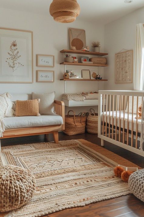 29 Boho Nursery Decor Ideas for a Whimsical and Cozy Baby Retreat 3 Minimal Nursery Ideas, Small Nursery Ideas Neutral, Baby Room Ideas Neutral, Wicker Nursery, Boho Boy Nursery, Boho Nursery Boy, Boho Neutral Nursery, Boho Nursery Neutral, Natural Baby Room