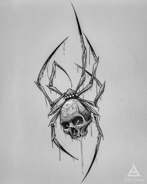 No photo description available. Tattoo Main, Spider Drawing, Tier Tattoo, Tattoo Face, Web Tattoo, Scary Tattoos, Spider Tattoo, Creepy Tattoos, Sketch Tattoo Design