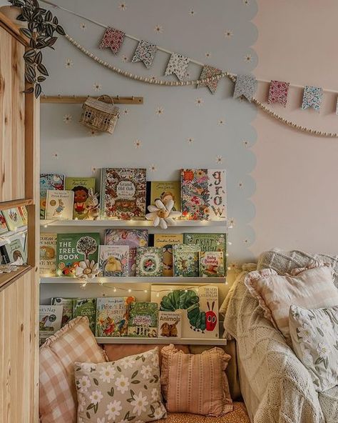 Toddler Room Aesthetic, Small Toddler Room, Toddler Room Inspiration, Book Rotation, Whimsical Kids Room, Daisy Wall, Country Interiors, Big Girl Bedrooms, Kids Bedroom Inspiration