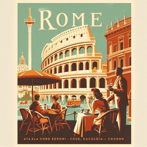 An AI generated postcard of Rome - the digital print will be available for download and printing immediately after purchase. Vintage Italian Postcards, Vintage Postcard Design, Vintage Postcard Aesthetic, Vintage Postcard Display, Rome Postcard, Rome Vintage, Vintage Rome, Postcard Display, Rome Print