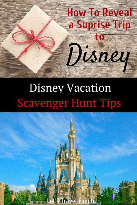 Disney Scavenger Hunt Clues: How To Reveal A Surprise Trip To Disneyland or Disney World! Follow these easy steps to create your own scavenger hunt. #disney #disneyland #disneyword #disneybound Disney Scavenger Hunt Clues, Surprise Disney Trip Reveal, Disney Scavenger Hunt, Disney Trip Reveal, Orlando With Kids, Travel Destinations With Kids, Disney Trip Surprise, Disney Reveal, Vacation Board