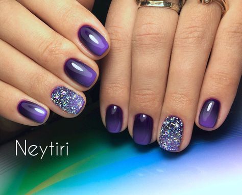 Ombre Nail Art Designs, Purple Nail Art, Nail Art Ombre, Cute Gel Nails, Shellac Nails, Simple Nail, Colorful Nail Designs, Nail Designs Glitter, Art Simple