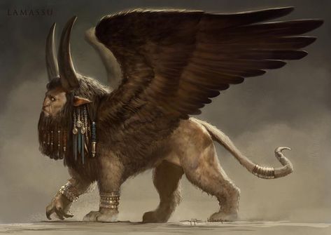 Sumerian Art, Persian Warrior, Ancient Mesopotamia, Fantasy Beasts, Fantasy Monster, Mythological Creatures, Monster Design, Arte Fantasy, Creature Concept