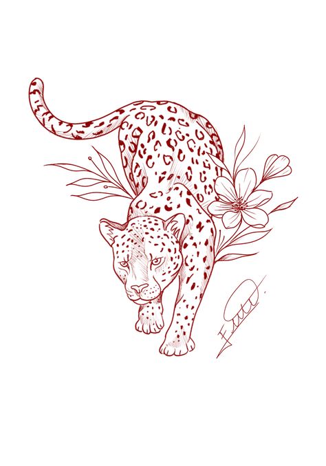 Leopard Ankle Tattoo, Tropical Animals Drawing, Girly Tiger Tattoo, Cheetah Tattoos For Women, Red Leopard Tattoo, Rainforest Tattoos, Circular Drawings, Snow Leopard Tattoo, Lucky Cat Tattoo