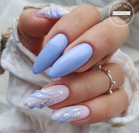 Nail Designs For 2023, Periwinkle Nails, The Best Nail Designs, Nail Polish Art Designs, Blue Nail Art Designs, Hard Gel Nails, Blue Periwinkle, Beauty Hacks Nails, Sky Nails