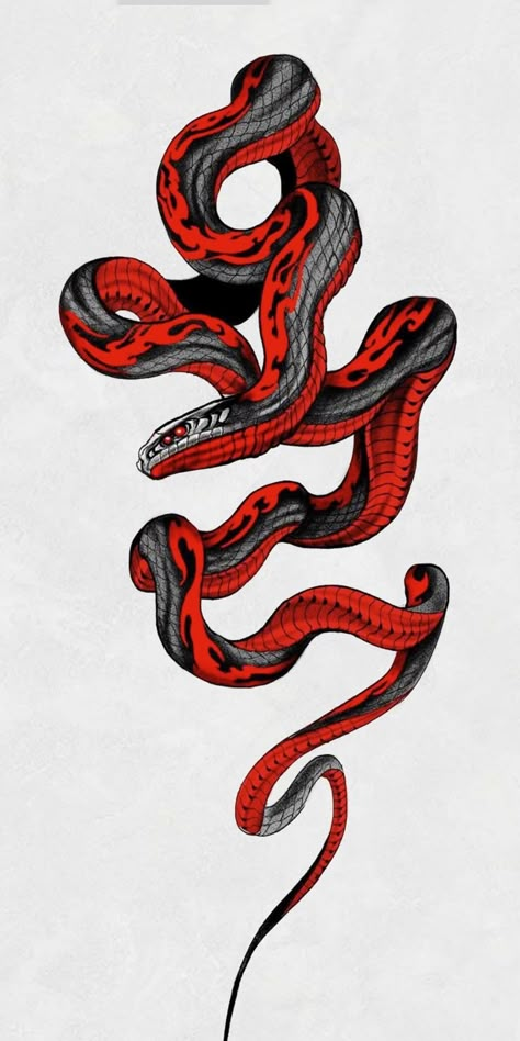 Black Snake Tattoo, Japanese Snake Tattoo, Snake Drawing, Sharpie Tattoos, Snake Tattoo Design, Theme Tattoo, Tatuaje A Color, Red Tattoos, Dark Art Tattoo