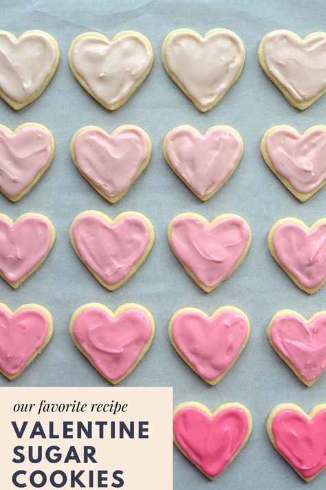 Valentines Cookie Recipes, Valentine Sugar Cookie Recipe, Valentine Sugar Cookies, Frosting Colors, Best Sugar Cookie Recipe, Simple Sugar, Pink Food Coloring, Shaped Cookies, Pink Frosting