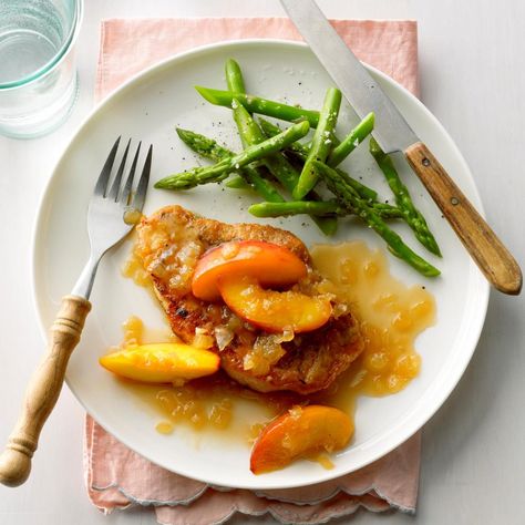 Pork Chops with Nectarine Sauce Nectarine Sauce, Cider Pork Chops, Apple Cider Pork Chops, Nectarine Recipes, Honey Pork, Peach Recipes, Meal Planners, Pork Loin Chops, Mediterranean Lifestyle