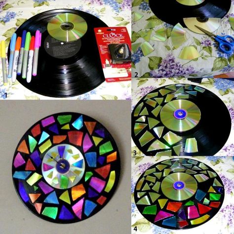 Het is muziek wat de klok slaat! Diy Recycle Bottles, Recycler Diy, Art Cd, Vinyl Record Crafts, Recycled Cds, Cd Diy, Record Crafts, Recycle Crafts Diy, Diy Recycled Projects