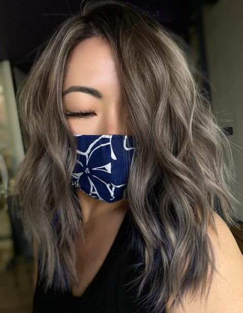 Light Mushroom Hair with Highlights Ashy Highlights, Mushroom Brown Hair Color, Mushroom Brown Hair, Violet Highlights, Lavender Highlights, Light Brunette Hair, Shoulder Length Layered, Brown Hair Color Ideas, Mushroom Hair