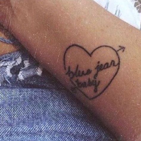 698 Likes, 2 Comments - DEAR MILU (@dear_milu) on Instagram: “BLUΣ JEΔN BΔBY 💘 #wildonly #dearmilu” Almost Famous Tattoo, Jeans Tattoo, Famous Tattoos, You're Mine, Denim Baby, Leg Tattoo, Youre Mine, Baby Tattoos, Tattoos Ideas