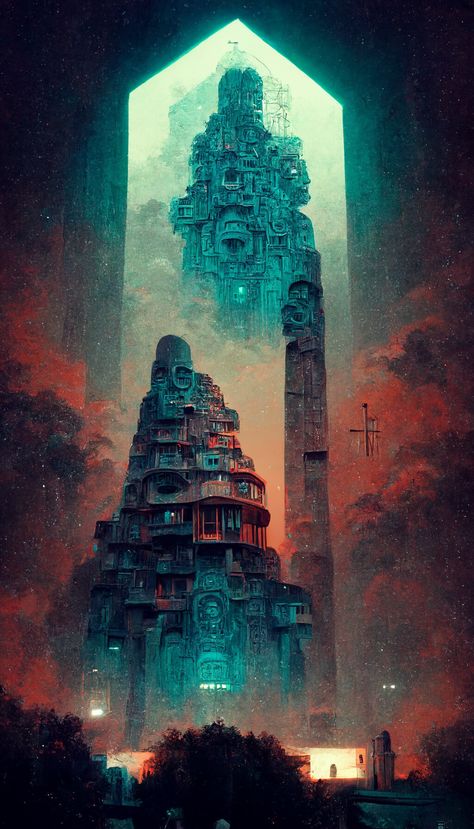 Fantasy Mexican City, Aztec Futurism, Aztec Landscape, Aztec Underworld, Aztec Aesthetic, Ancient Underground City, Aztec Architecture, Aztec City, Library House