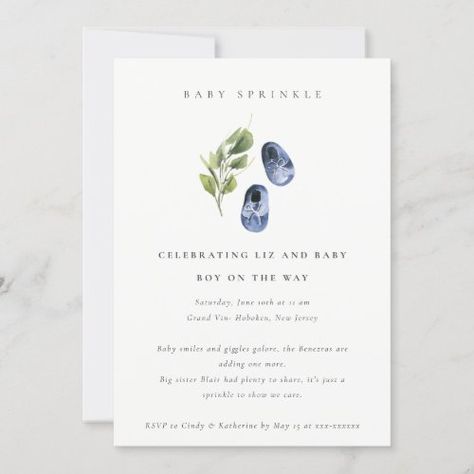 Cute Ink Blue Shoes Foliage Boy Baby Sprinkle #cutewatercolorbabyshoesbranch #charmingneutralfreshsimple #modernuniquedreamyromanticchic #subtleadorablecottagefoliageleaves #trendyfootprintsummerspringclean #boutiquefallwintercountrygroove #contemporarytinytoeswhimsicalinvite #babyshowersprinklelunchscandi #elegantleafyclassysimpleurban #brunchinkbluegreenboy Sprinkle For Baby Boy, Sprinkle Shower Ideas Boy, Baby Sprinkle Boy Theme, Baby Boy Sprinkle Ideas, Sprinkle Invitation Wording, Baby Boy Sprinkle Invitations, Boy Baby Sprinkle, Baby Boy Sprinkle, Blue Baby Shower Zazzle