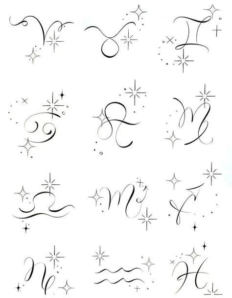 Cute Tattoos Zodiac Signs, Minimalist Horoscope Tattoo, Minimalist Zodiac Tattoo, Virgo Sign Tattoo, Leg Sleeve Tattoos, Leo Zodiac Tattoos, Tattoo Guide, Gemini Tattoo Designs, Astrology Tattoo