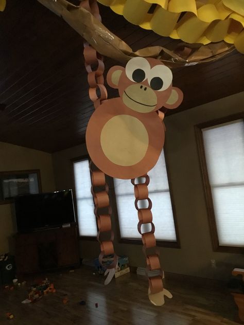 This cute monkey is a great addition to our safari decorations! So easy & fun to make.🐵 Orangutan Craft Preschool, Monkey Craft, Orangutan Craft, Diy Monkey Decorations, Easy Monkey Craft Preschool, Monkey Arts And Crafts, Monkey School Project, Hanging Monkey Craft, Monkey Themed Classroom