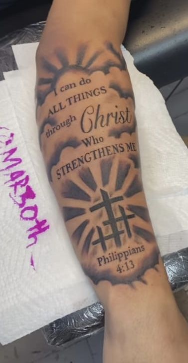 Men’s Christian Tattoo Sleeve, Phillipines 4:13 Tattoos, Philippians 4 13 Tattoo Forearm, Mark 9:23 Tattoo, Male Christian Tattoos, Phillipians 4:6-7 Tattoo, God Tattoos For Men Jesus, Scripture Tattoos For Men Forearm, Bible Quotes Tattoos For Men