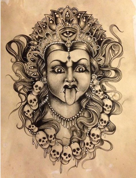 Kali Tattoo Design, Tattoo Shiva, Kali Tattoo, Hindu Tattoo, Abstract Pencil Drawings, Creative Gift Ideas, Shiva Tattoo Design, Durga Painting, Design Art Drawing