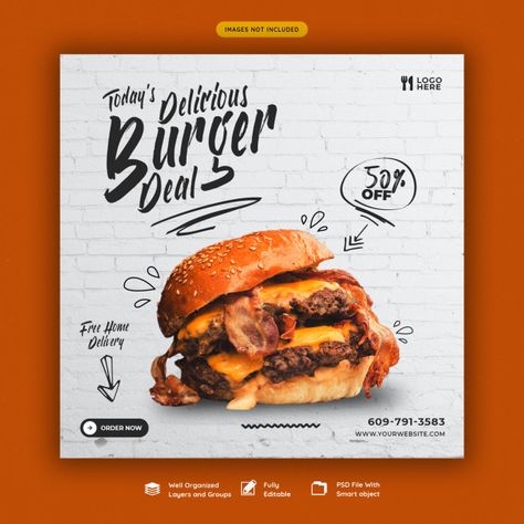 Delicious burger and food menu social me... | Premium Psd #Freepik #psd #banner Burger Banner Design, Restaurant Instagram Story, Restaurant Burger, Menue Design, Restaurant Social Media, Fast Food Menu, Food Banner, Burger Restaurant, Food Menu Design