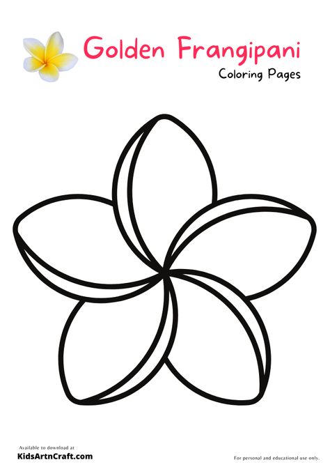 Golden Frangipani Coloring Pages For Kids – Free Printables Check more at https://www.kidsartncraft.com/golden-frangipani-coloring-pages/ Frangipani Drawing, Flower Stencils, Frangipani Flower, Printables Free Kids, Plumeria Flowers, Flower Stencil, Heart Wallpaper, Free Kids, Tahiti