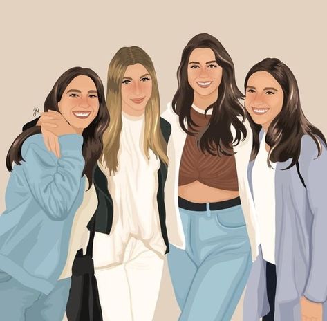 4 Friends Illustration, Desenhos Girl, Brooklyn Nicole, Family Illustrations, Hug Illustration, Canvas Art Gifts, Preppy Decal, Pic Code, 4 Friends