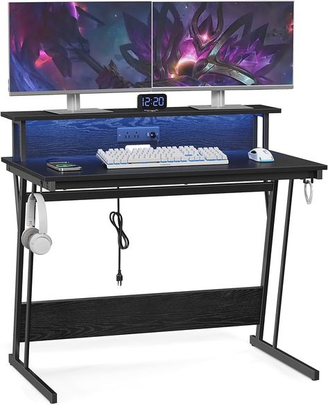 Desk For 2, Game Desk, Desk With Monitor, Led Beds, Led Bed Frame, Ergonomic Desk, Sewing Furniture, Gaming Station, Led Desk